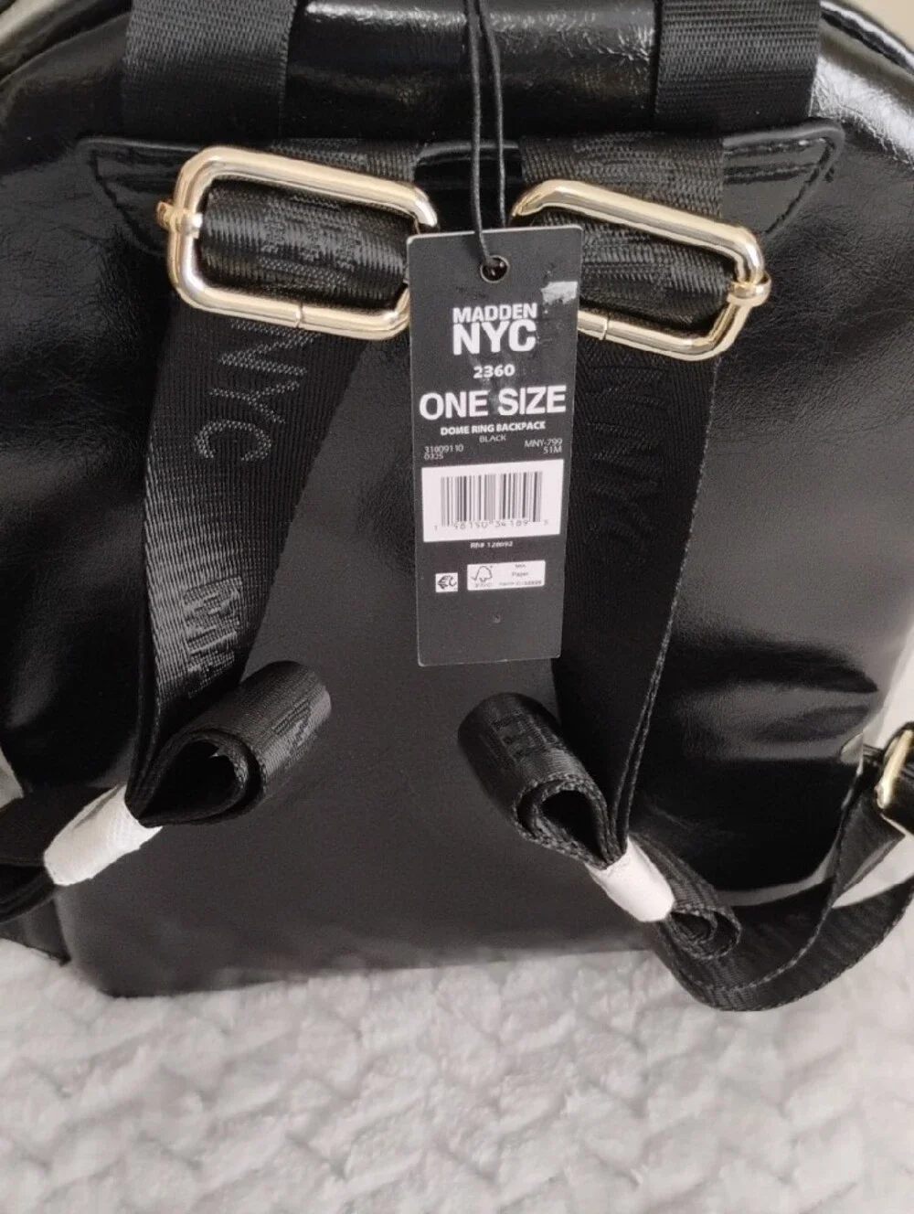 Steve Madden Black Faux Leather Mini Backpack with Gold Hardware